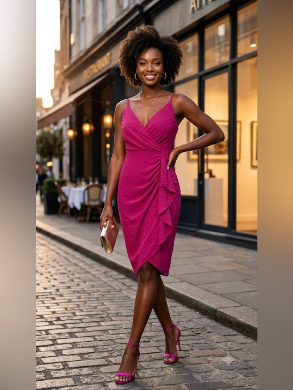 Lulu's Fuchsia Ruched Wrap Midi Dress